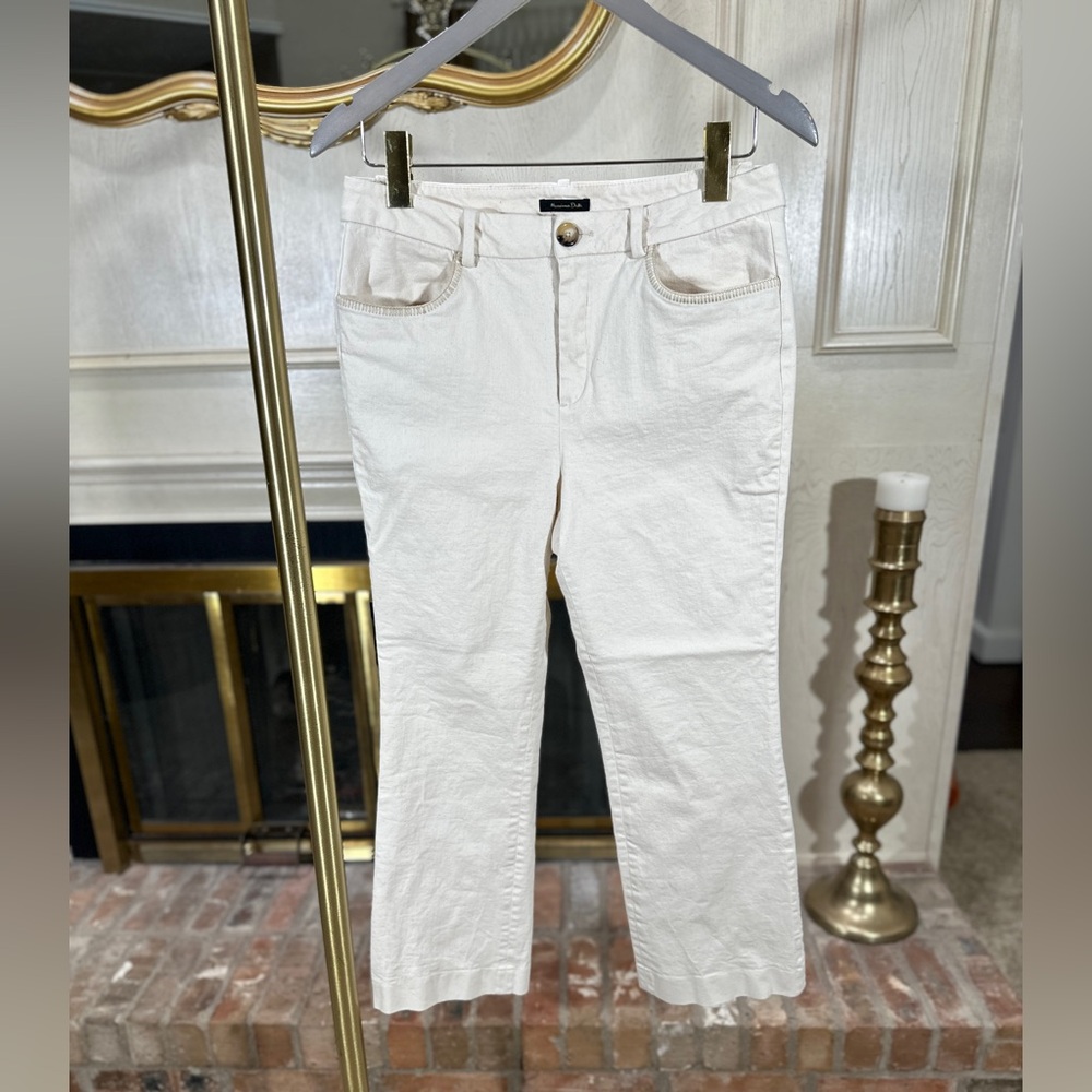 Massimo Dutti Cream Crop Jeans Women’s 8 Stretch Straight‎ Leg Pants Casual